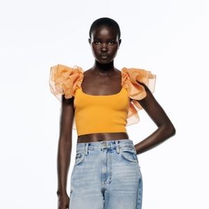 Zara Organza Knit Orange Crop Top